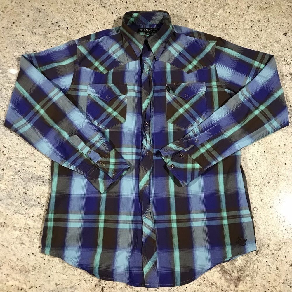 Tin Haul Men’s Western Plaid Button Up Medium